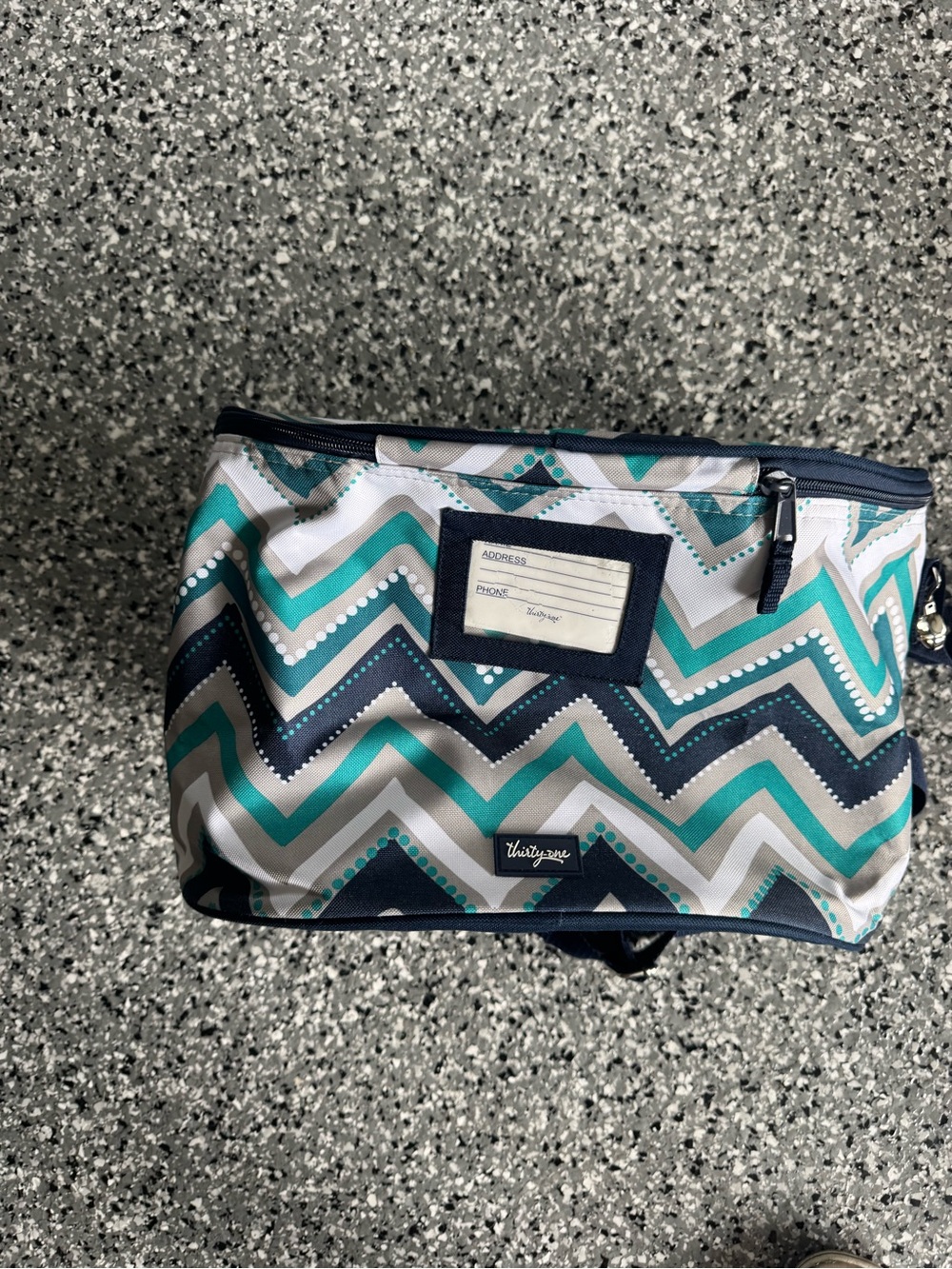 thirty-one Chevron Pouch in Teal, Navy & White